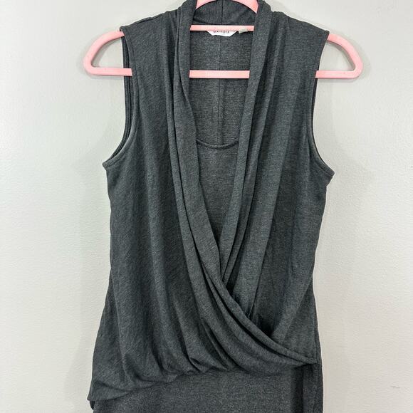 Athleta Gray Duet Faux Wrap Sleeveless Draped Asymmetrical Stretchy Dress Sz S - Picture 5 of 10